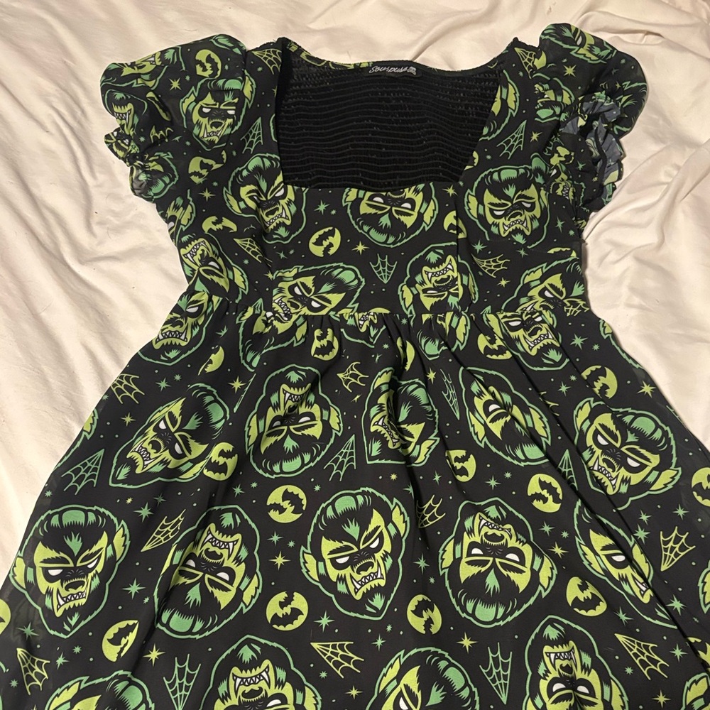 Sourpuss Werewolf Black and Green Dress - Picture 4 of 5